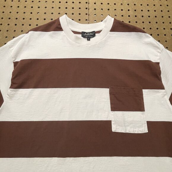 A.P.C. Rue Madame Paris Men Unisex T-Shirt Portugal Stripe Brown & White Medium - Picture 2 of 7
